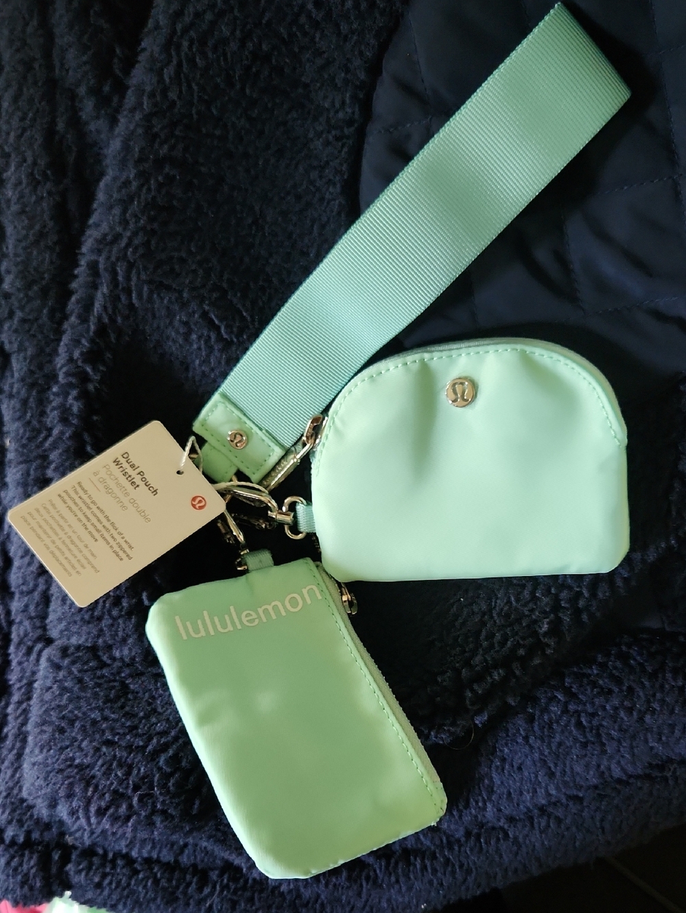 lululemon mint green dual pouch wristlet with strap